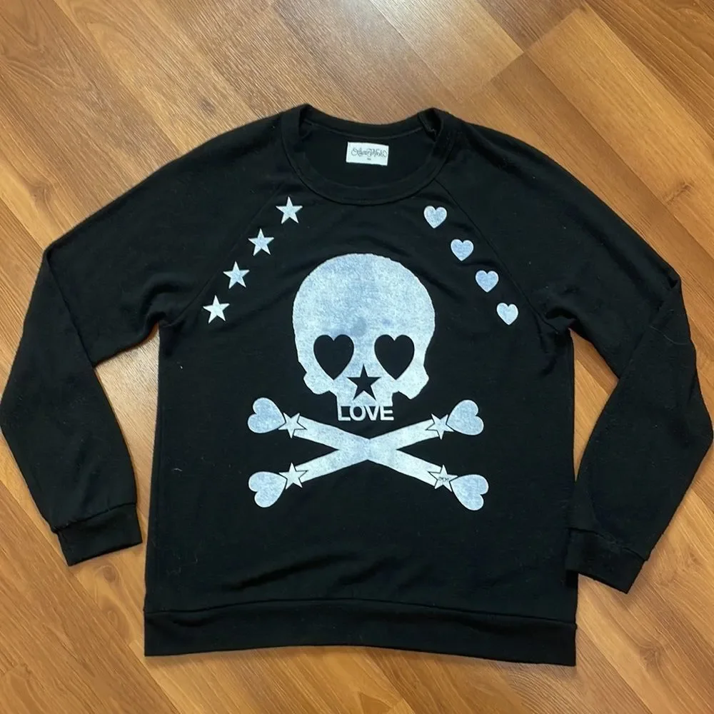 Lauren Moshi Black Sweatshirt Skull Heart Love - Picture 5 of 5